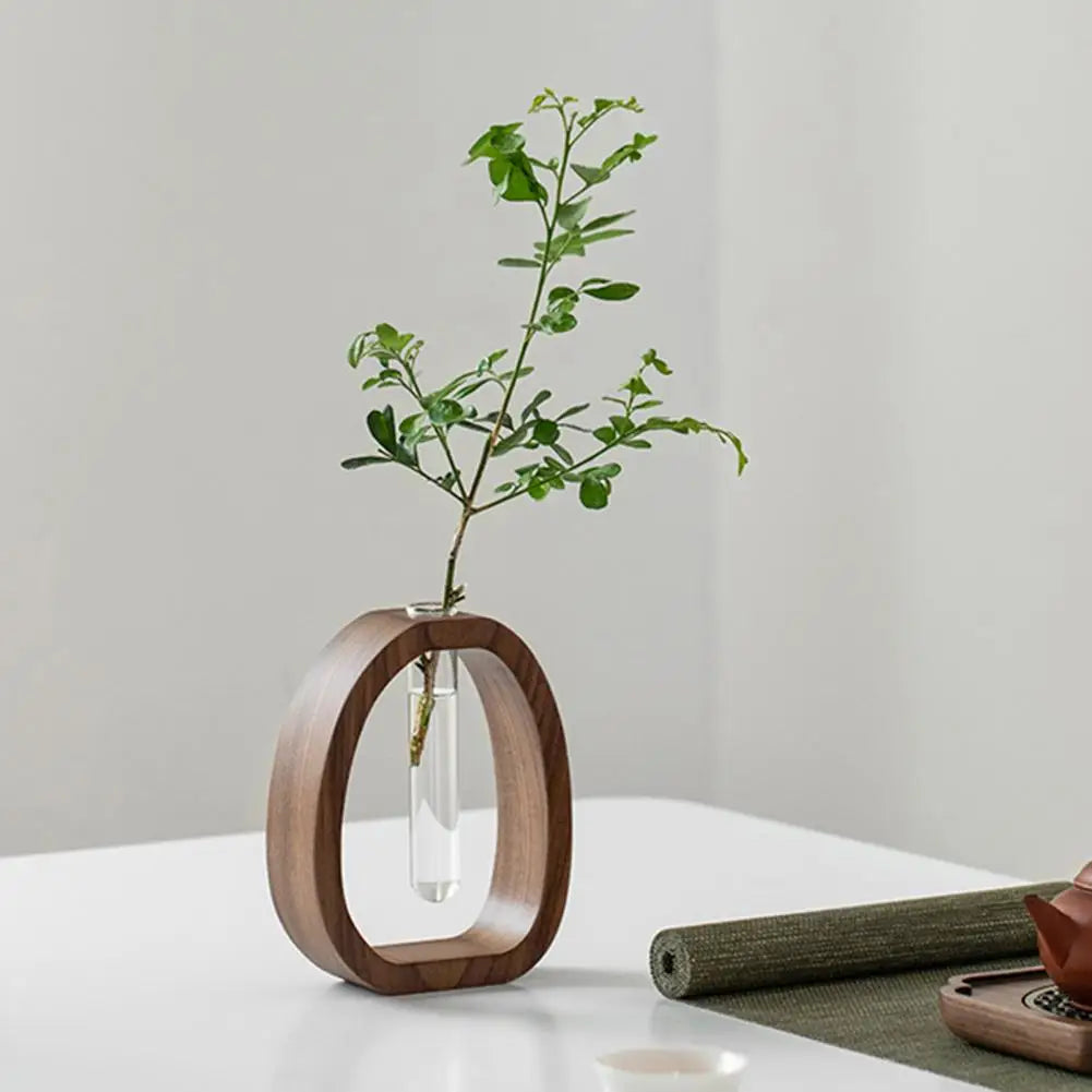 Hydrokultur-Testglas-Vase mit Holzständer – Modernes Pflanzendekor für Büro & Empfang