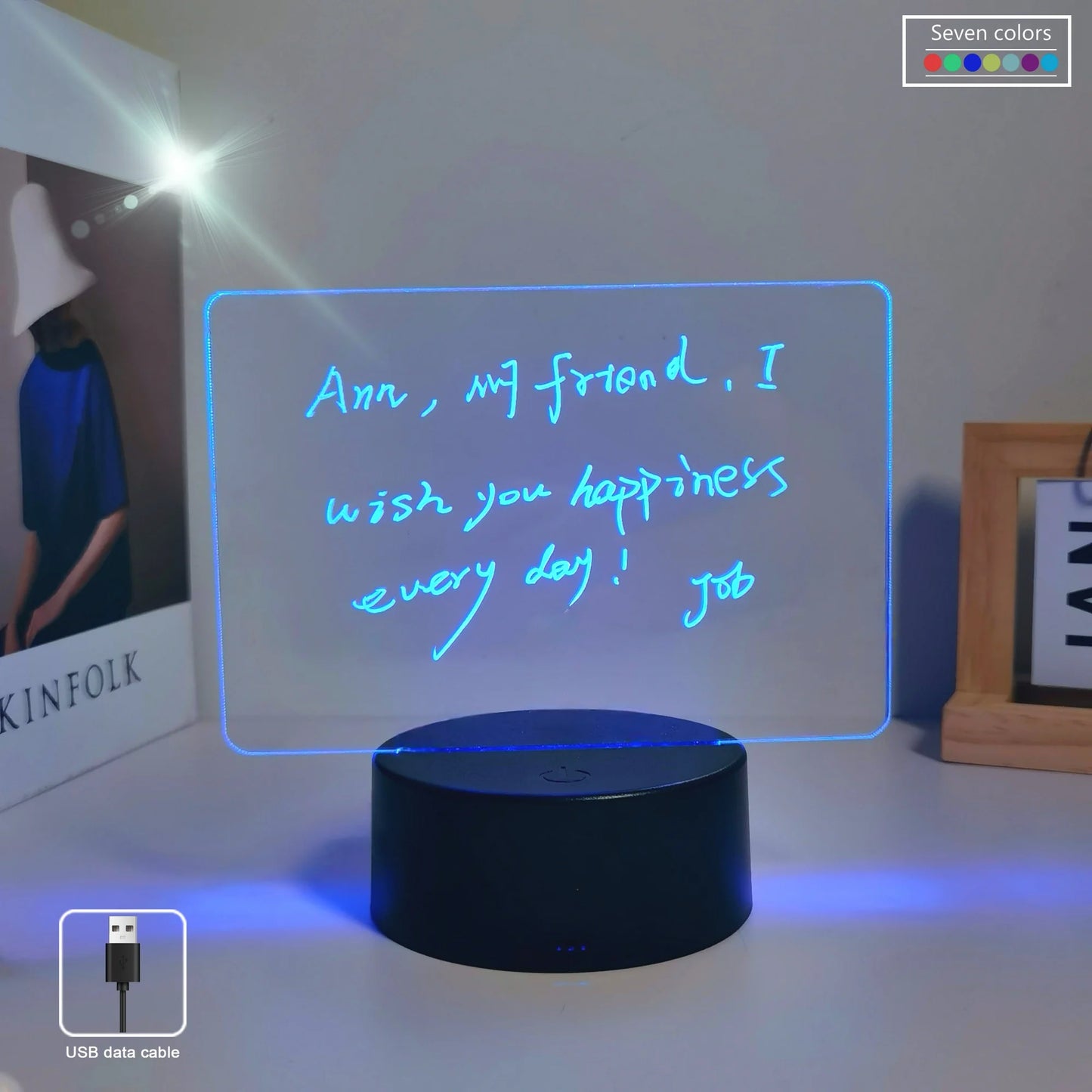 3D Message Board - Kreative LED Schreibtischlampe mit USB-Anschluss und Stift