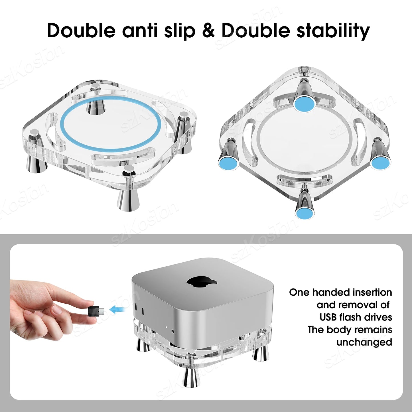 Transparenter Acryl-Desktop-Ständer für Mac Mini M4 / M4 Pro (2024) – mit Metall-Stativ und optimierter Kühlung