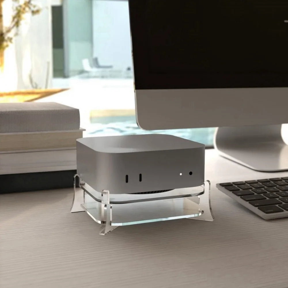 Mac Mini M4/M4Pro Ständer Acryl Desktop Halterung mit Wärmeableitung, Platzsparend und einfacher Zugriff auf den Power-Button