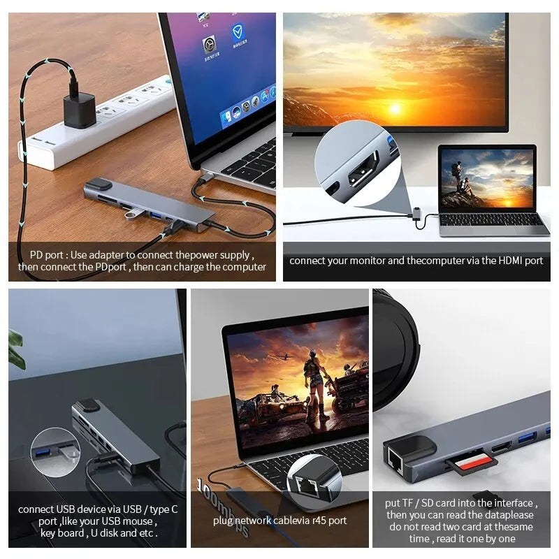 8-in-1 USB-C Hub – Leistungsstarke Docking Station für Laptops