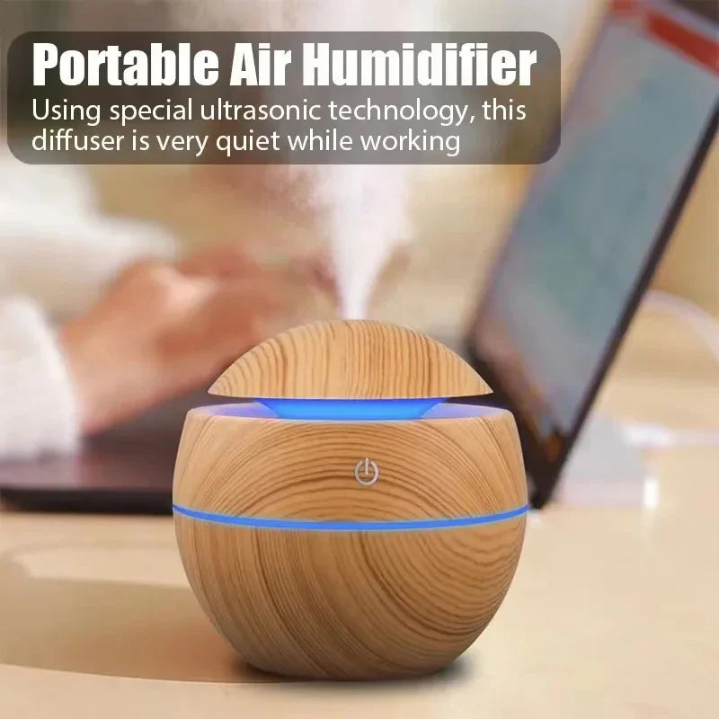 USB Ultraschall-Luftbefeuchter & Aroma-Diffuser – Holzmaserung Design