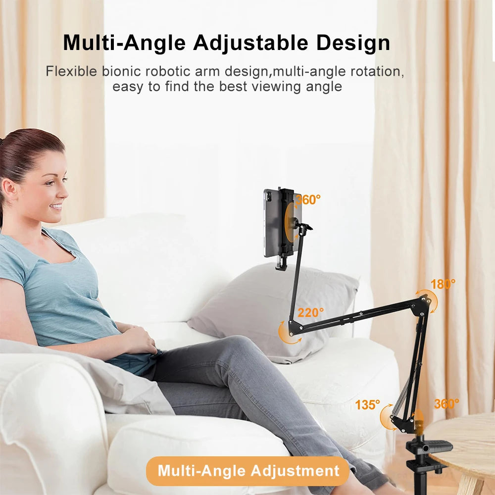 Tablet Ständer für das Bett – Rotierbarer Handy Ständer für 4-12,9" iPad Pro, Samsung Tab, Xiaomi Pad – Verstellbarer Halter mit Langarm