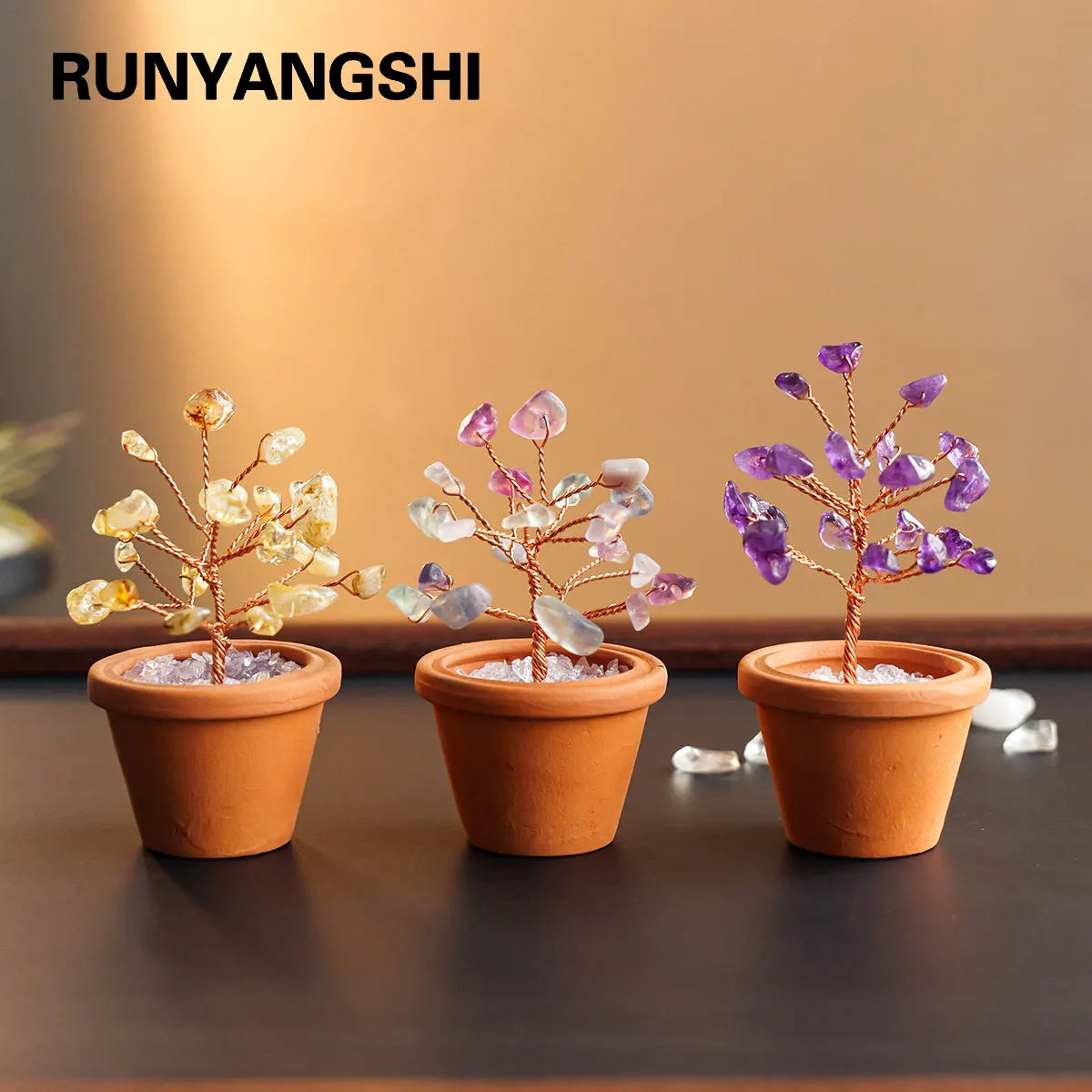 Natürlicher Amethyst-Kristallbaum im Tontopf – Feng Shui Energie-Deko für Büro & Empfang