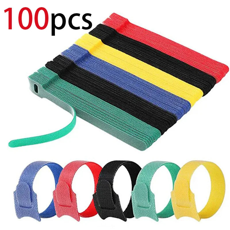 50/100 Stück abnehmbare Kabelbinder – Farbige, wiederverwendbare Nylon-Klett-Kabelbinder im T-Style