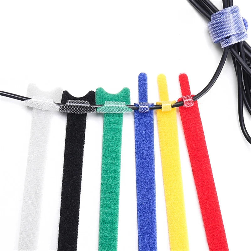 50/100 Stück abnehmbare Kabelbinder – Farbige, wiederverwendbare Nylon-Klett-Kabelbinder im T-Style
