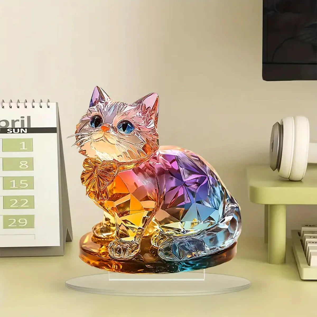 Bunte Katzen-Acryl-Deko – Verspieltes Büroaccessoire für gemütliche Arbeitsatmosphäre