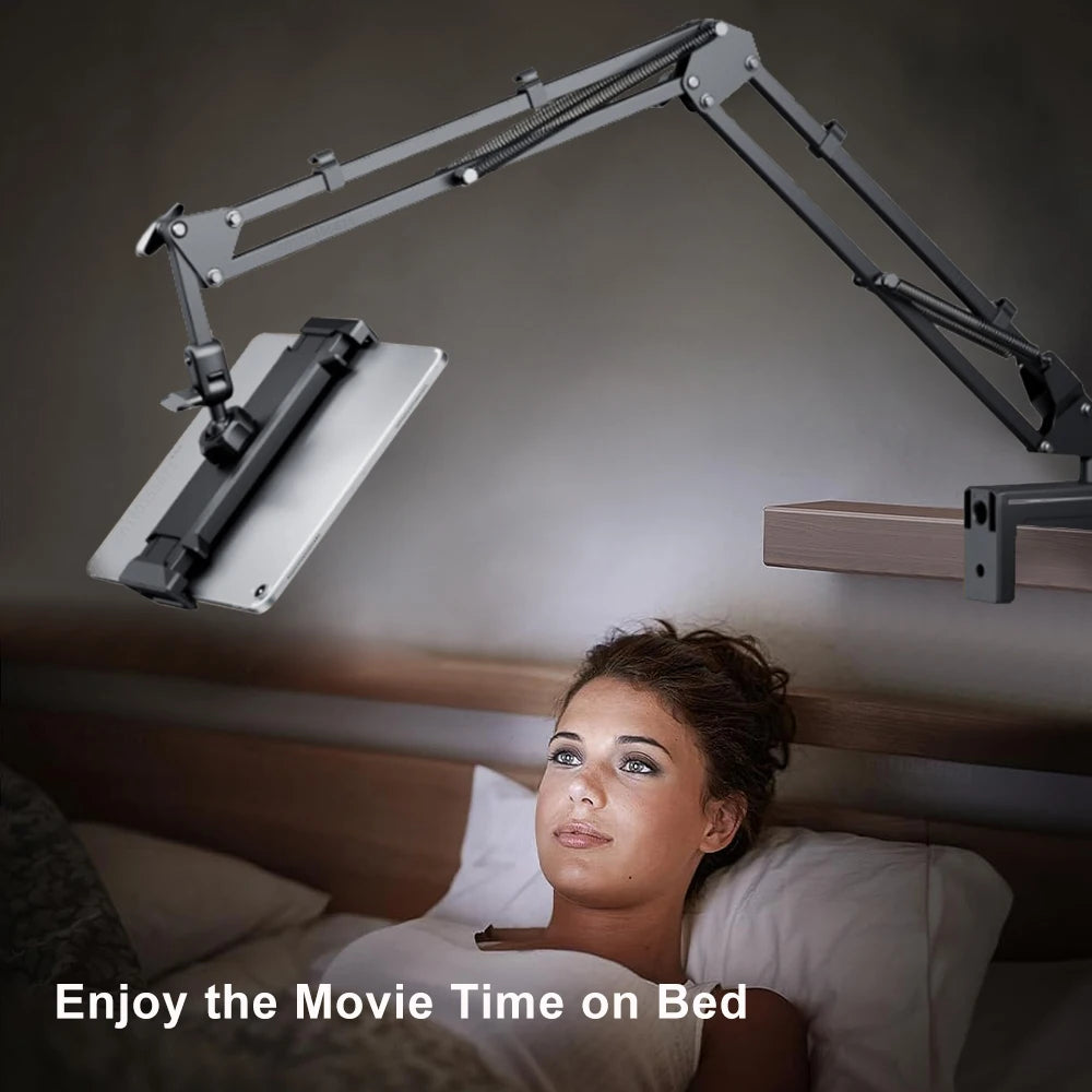 Tablet Ständer für das Bett – Rotierbarer Handy Ständer für 4-12,9" iPad Pro, Samsung Tab, Xiaomi Pad – Verstellbarer Halter mit Langarm