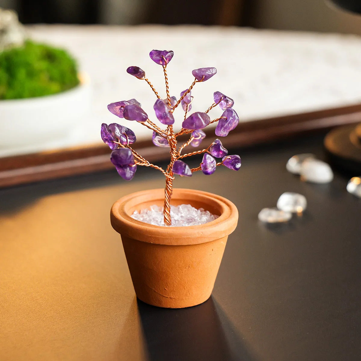 Natürlicher Amethyst-Kristallbaum im Tontopf – Feng Shui Energie-Deko für Büro & Empfang