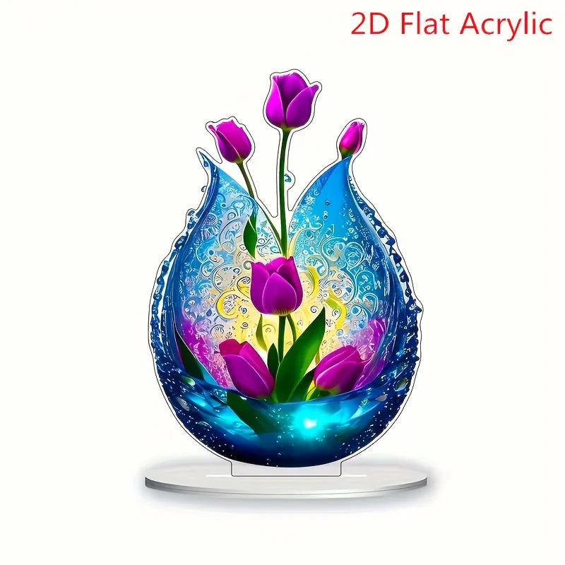 2D Acryl Tulpen-Vase – Flache Deko in Lila für moderne Büros