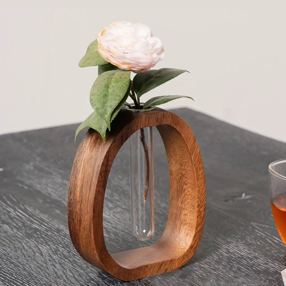 Hydrokultur-Testglas-Vase mit Holzständer – Modernes Pflanzendekor für Büro & Empfang