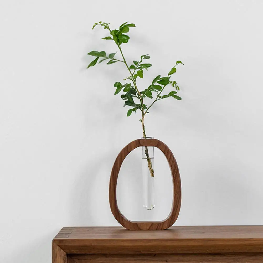 Hydrokultur-Testglas-Vase mit Holzständer – Modernes Pflanzendekor für Büro & Empfang