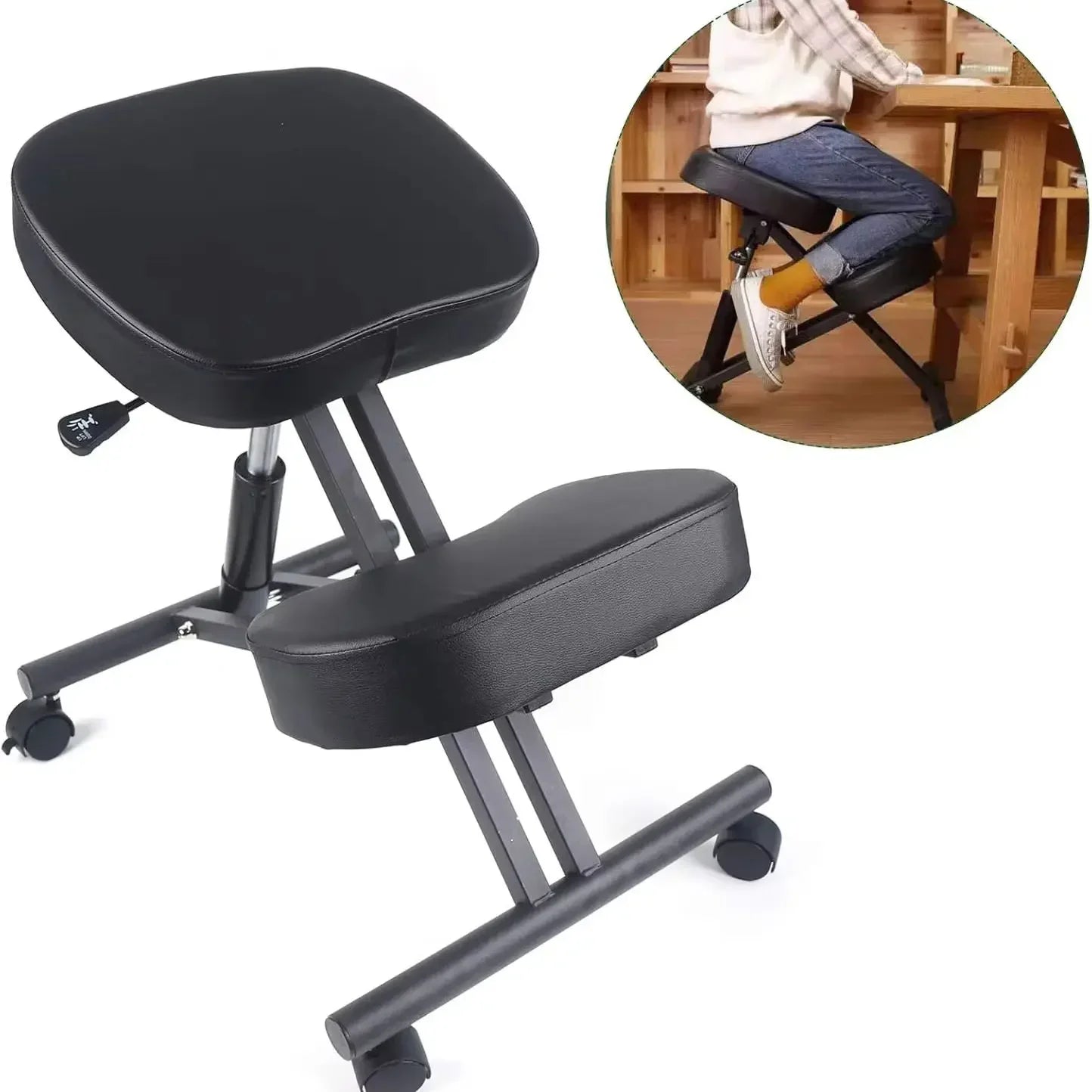 Ergonomischer Kniesitz – Orthopädischer Stuhl mit Rollen für Büro