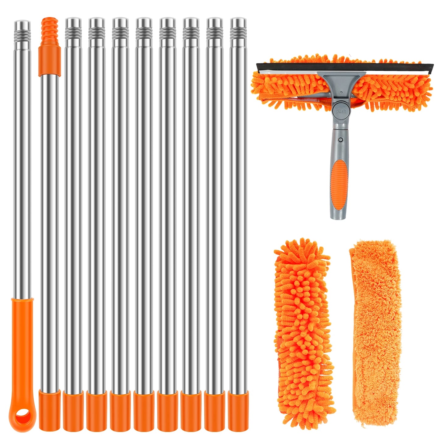 Willstar Fensterwischer Set mit Teleskopstange (2-in-1 Design)