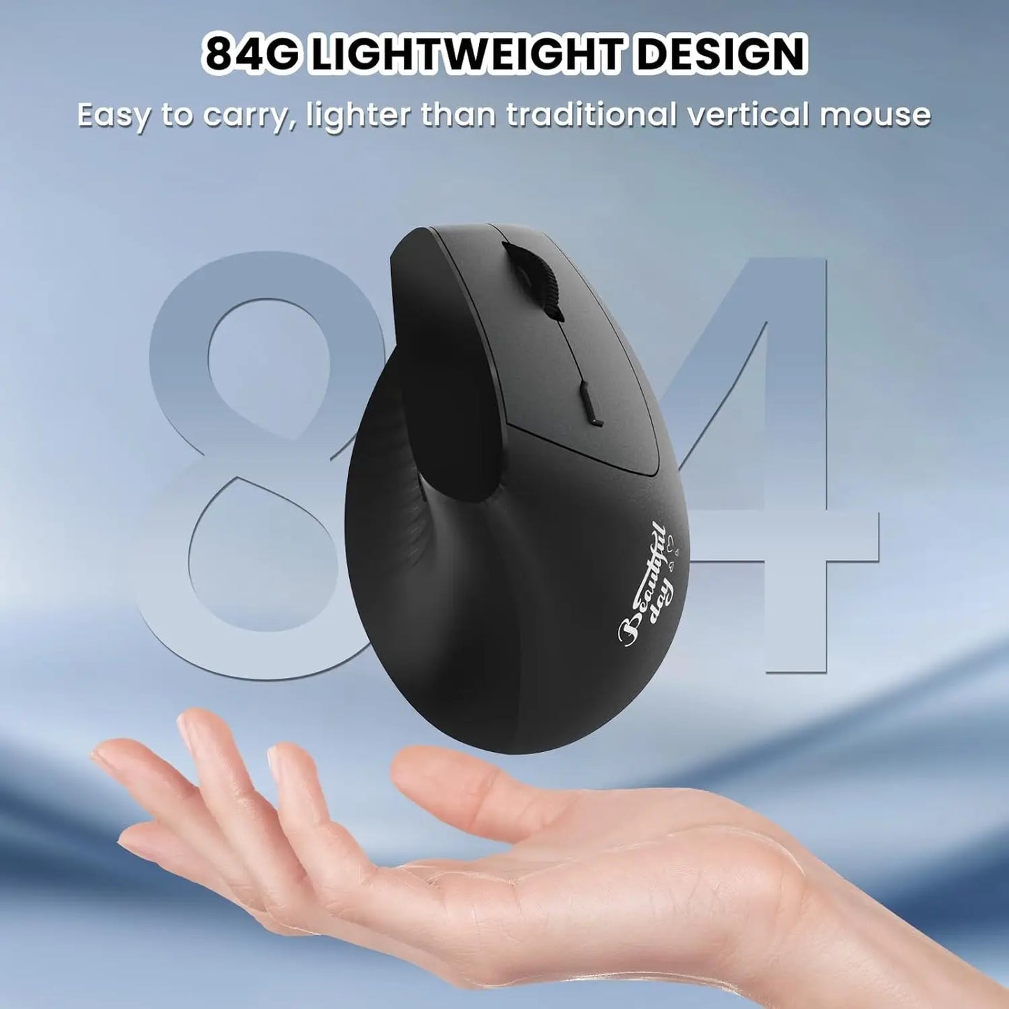 Vertikale Ergonomische Maus – Kabellos, Wiederaufladbar, Schonend für Handgelenk und Unterarm