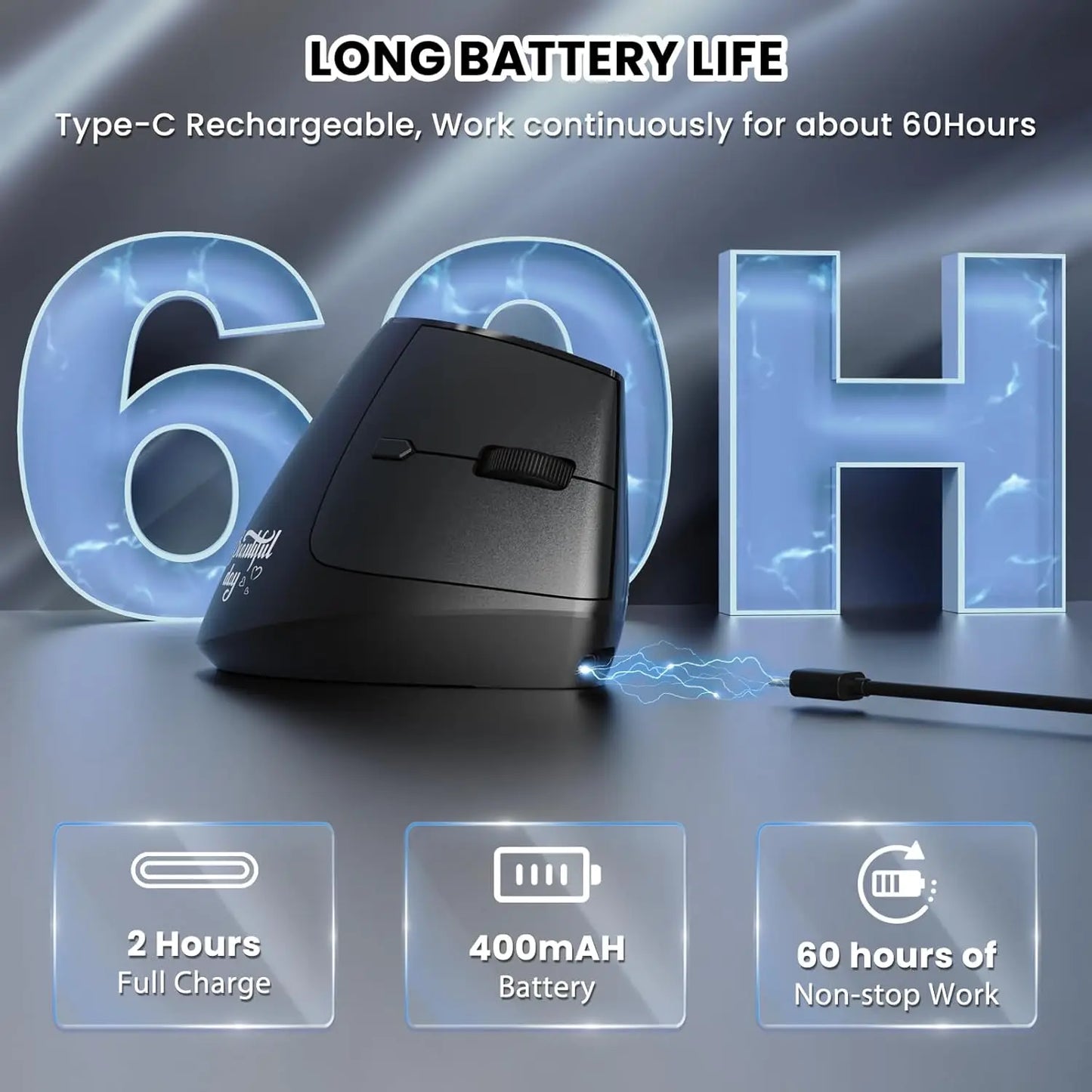 Vertikale Ergonomische Maus – Kabellos, Wiederaufladbar, Schonend für Handgelenk und Unterarm