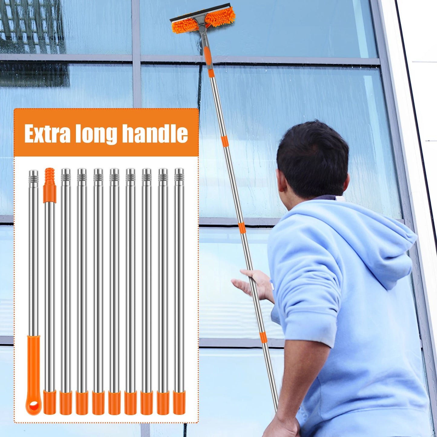 Willstar Fensterwischer Set mit Teleskopstange (2-in-1 Design)