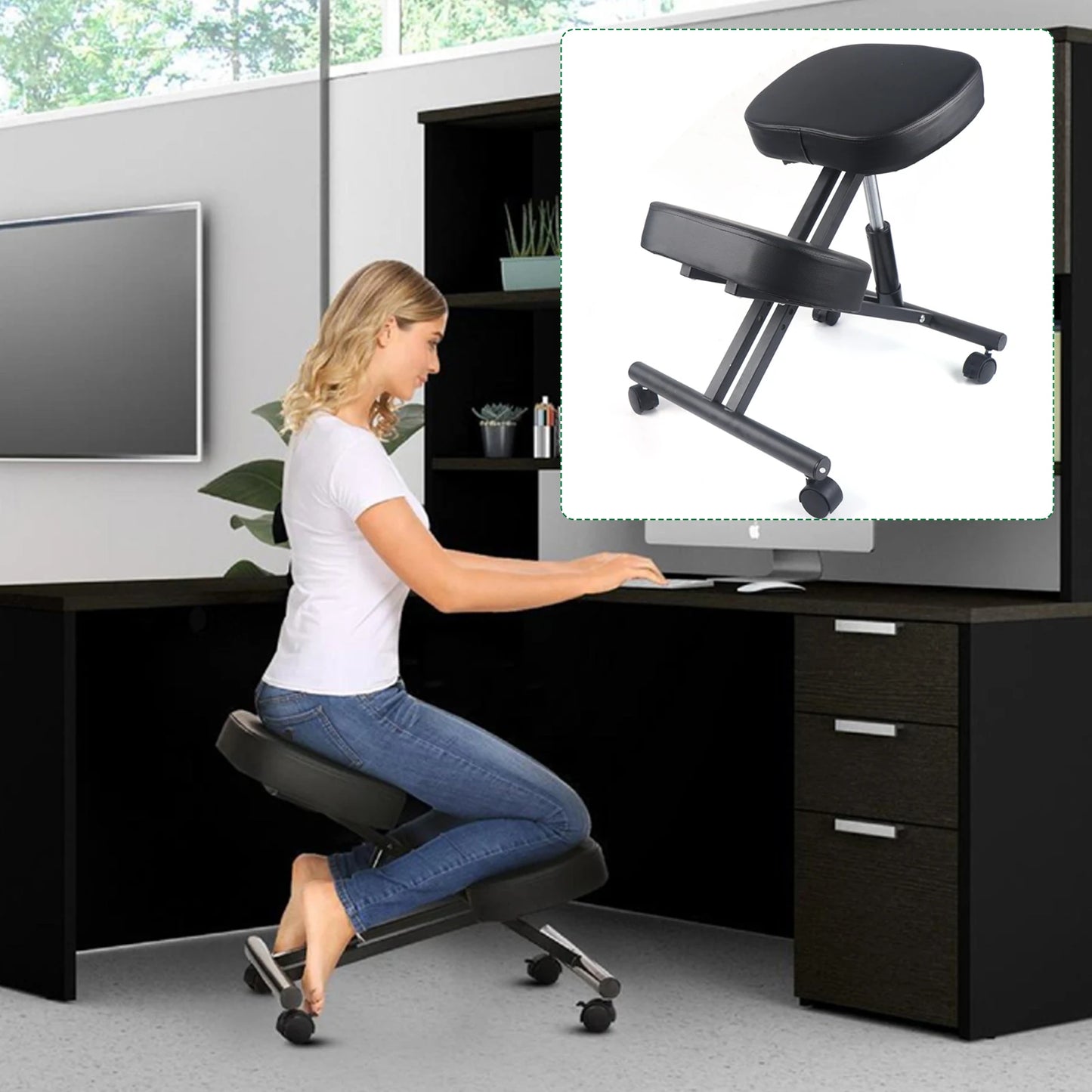 Ergonomischer Kniesitz – Orthopädischer Stuhl mit Rollen für Büro