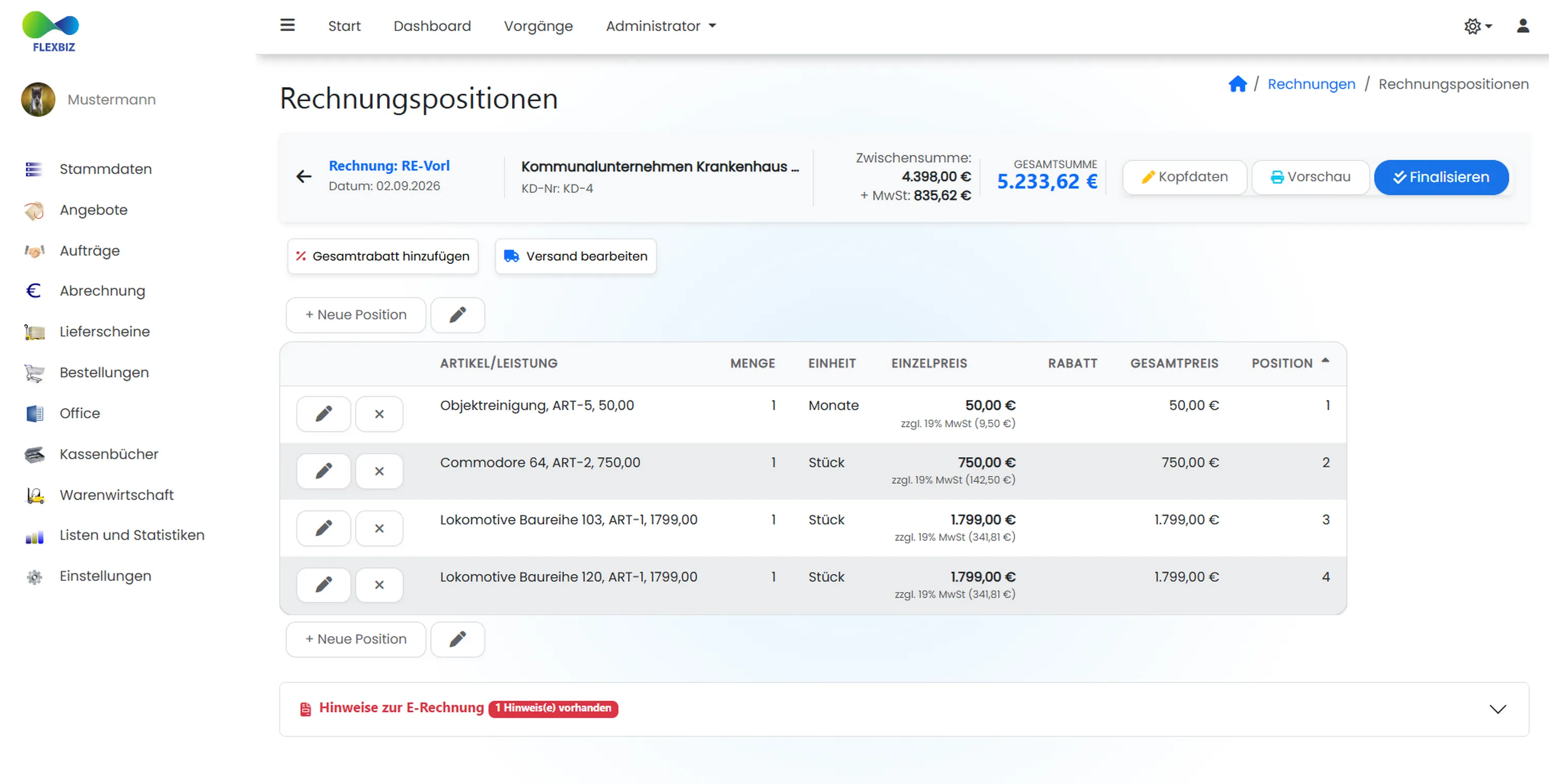 Abrechnung Screenshot