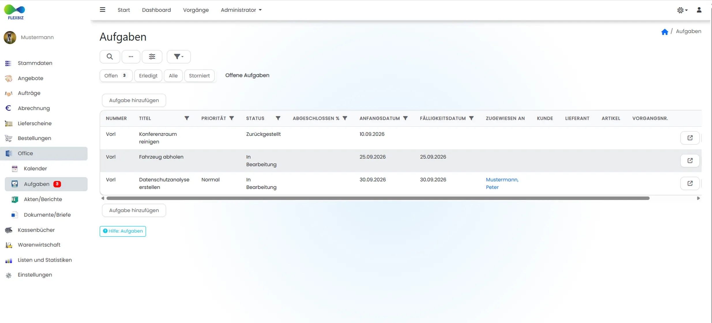 Flexbiz Aufgabenverwaltung Screenshot