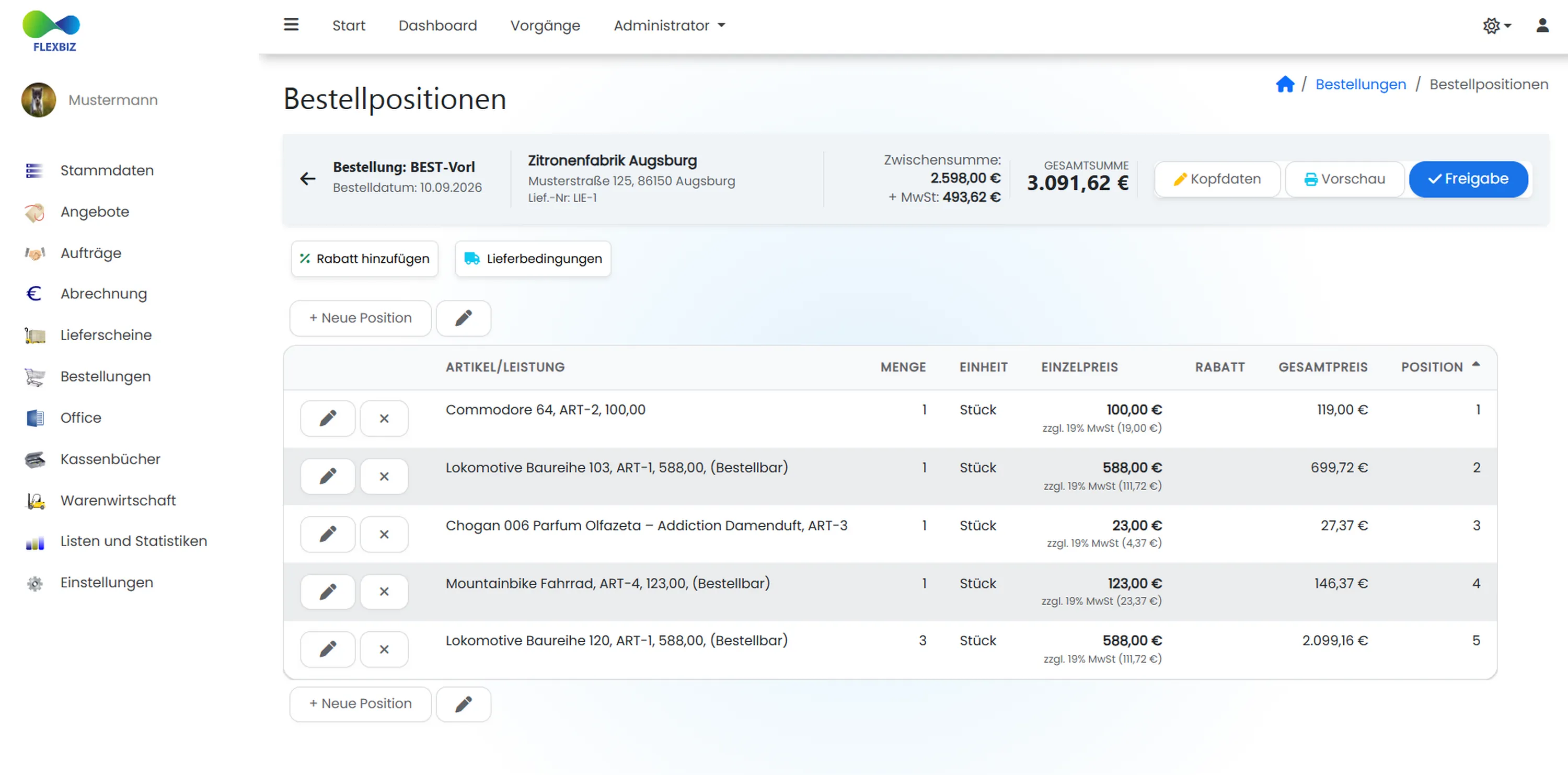 Lieferantenbestellungen Screenshot