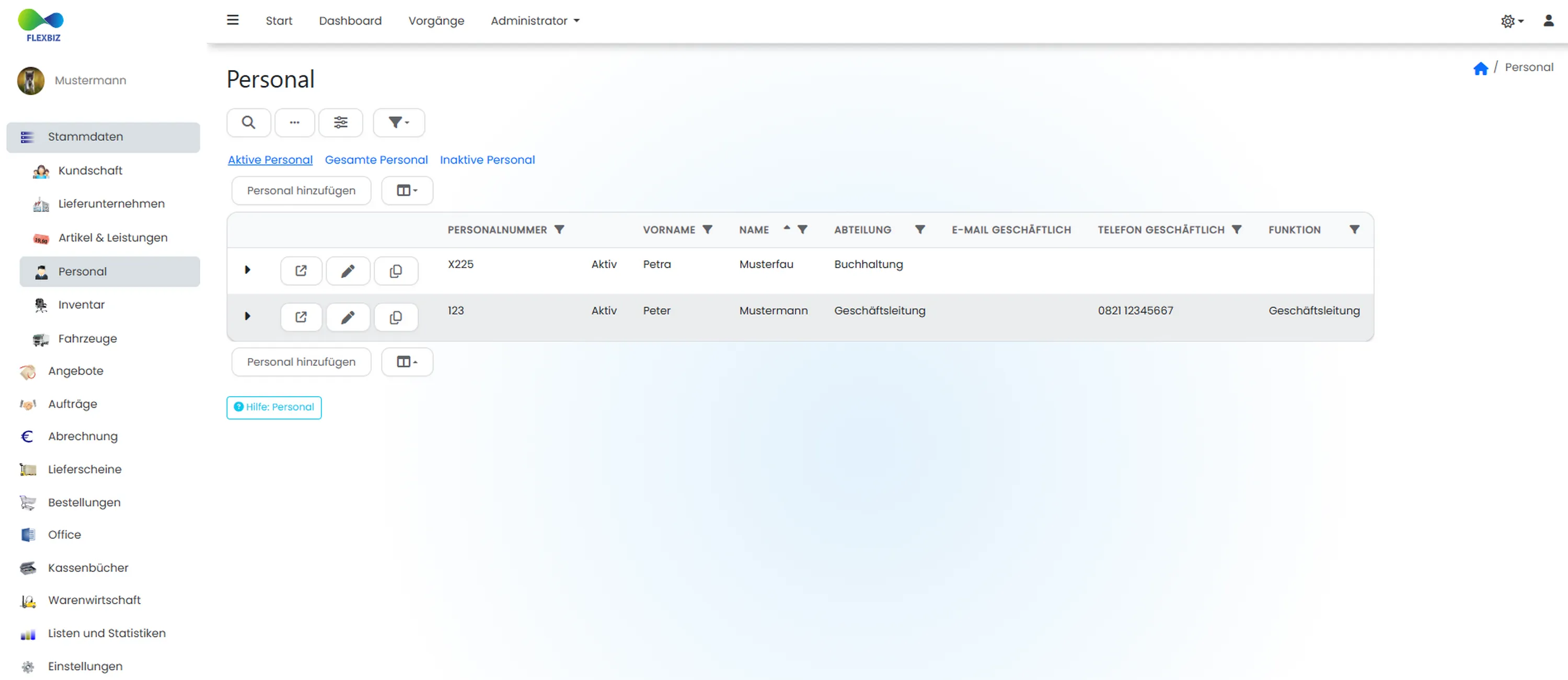 Flexbiz Personalverwaltung Screensho